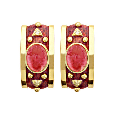 Earrings - Rubellite And Diamond (Enamel)