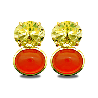 Earrings - Cornelian And Lemon Quartz
