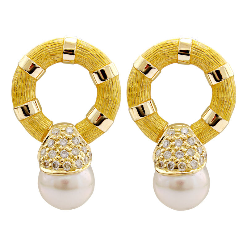 Earrings -South Sea Pearl and Diamond (Enamel)