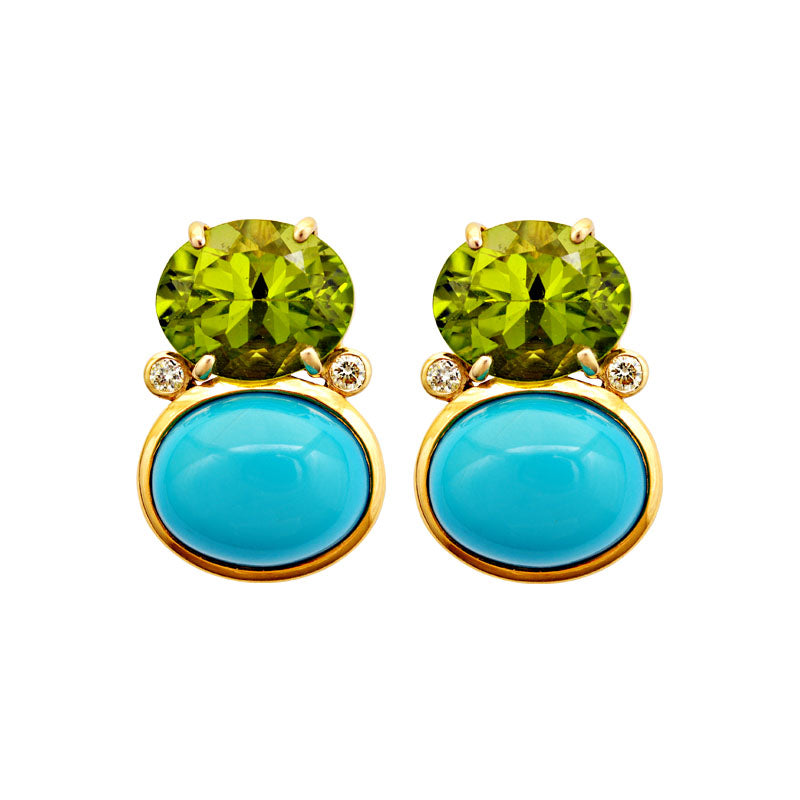 Earrings -Peridot, Turquoise and Diamond