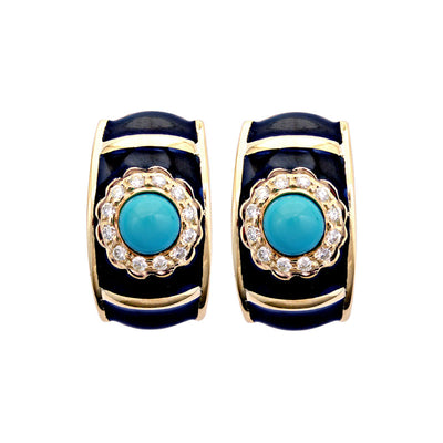 Earrings - Turquoise And Diamond (Enamel)