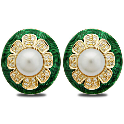 Earrings - South Sea Pearl And Diamond (Enamel)
