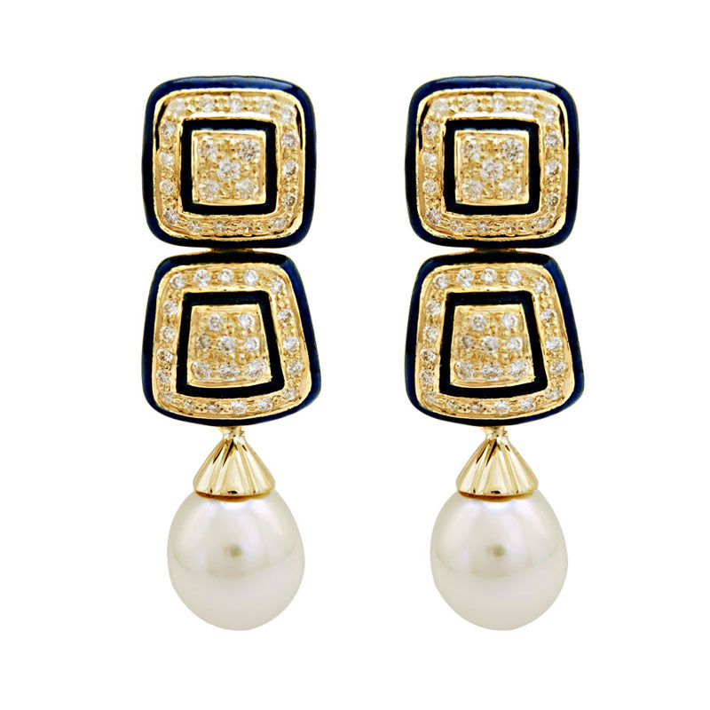 Earrings - South Sea Pearl and Diamond (Enamel) | Singhvi Jewels