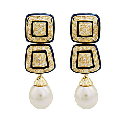 Earrings - South Sea Pearl and Diamond (Enamel)