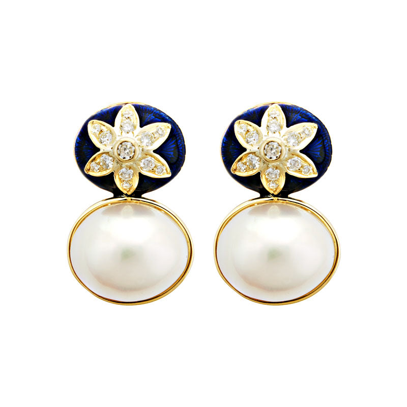 Earrings - South Sea Pearl and Diamond (Enamel) | Singhvi Jewels