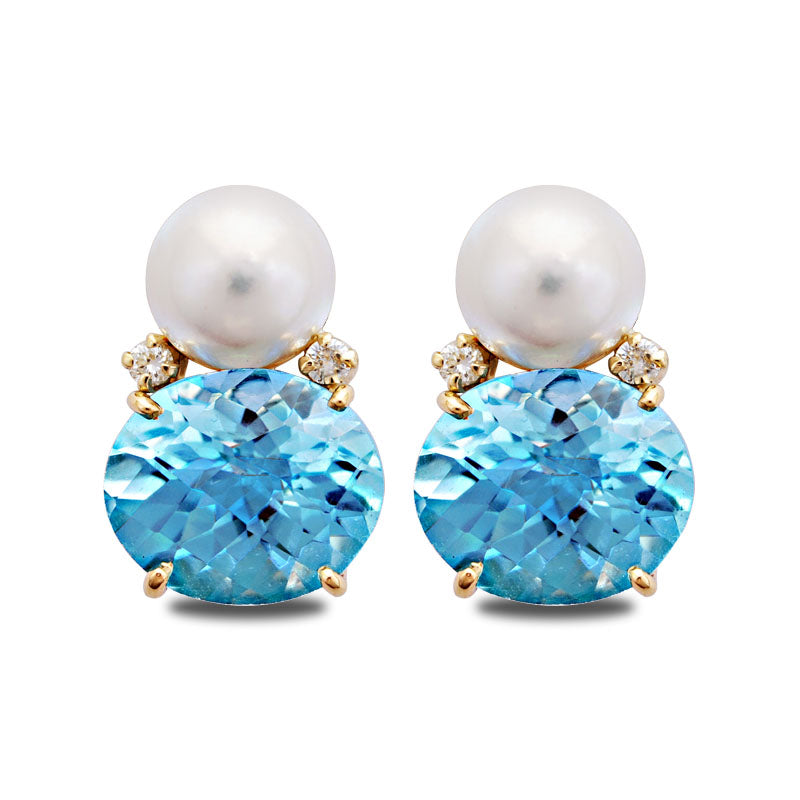 Earrings-South Sea Pearl, Blue Topaz and Diamond