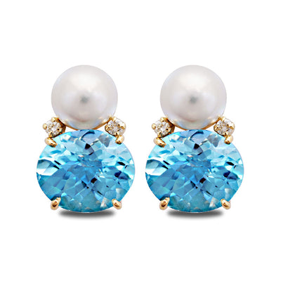 Earrings - South Sea Pearl, Blue Topaz And Diamond