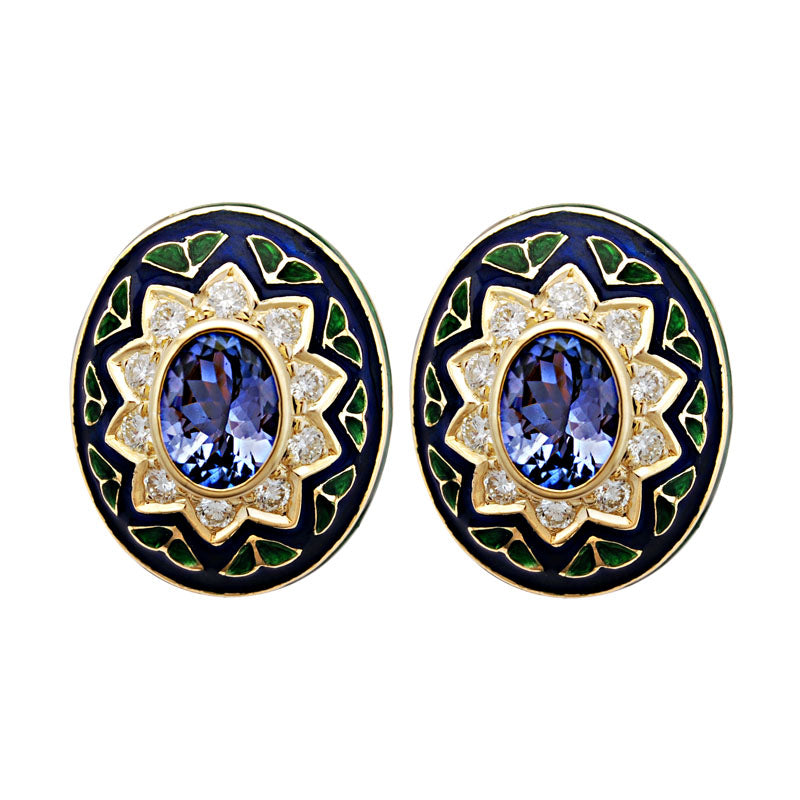 Earrings - Tanzanite and Diamond (Enamel) | Singhvi Jewels
