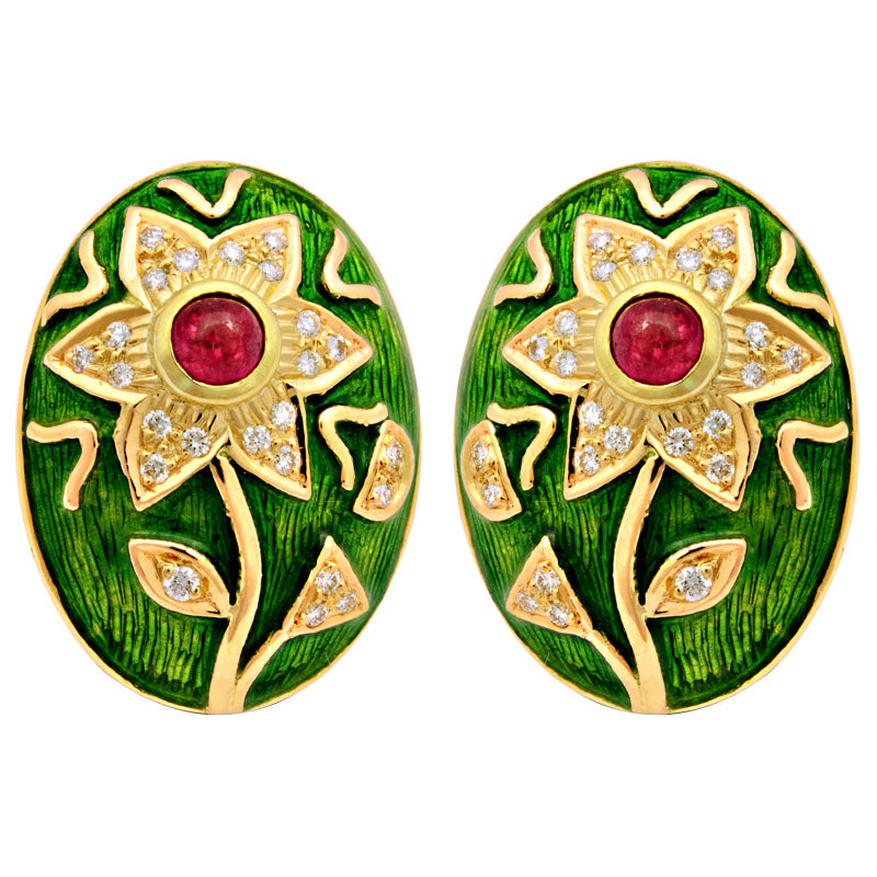 Earrings - Ruby and Diamond (Enamel) | Singhvi Jewels