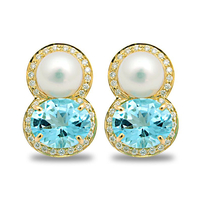Earrings - Blue Topaz, South Sea Pearl and Diamond | Singhvi Jewels