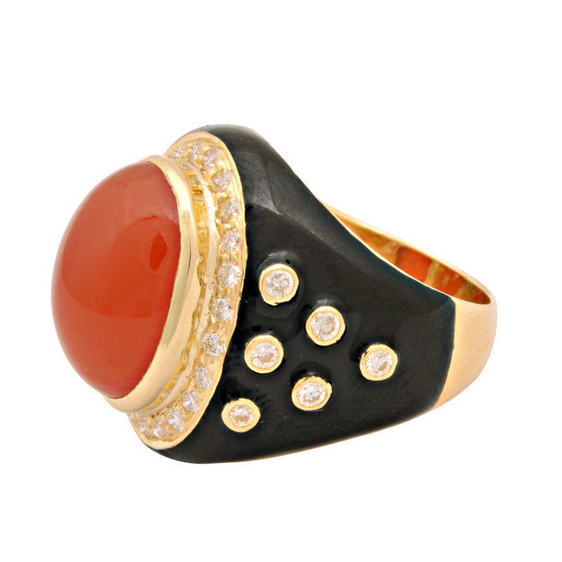 Ring-Cornelian and Diamond (Enamel)