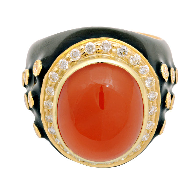 Ring-Cornelian and Diamond (Enamel)