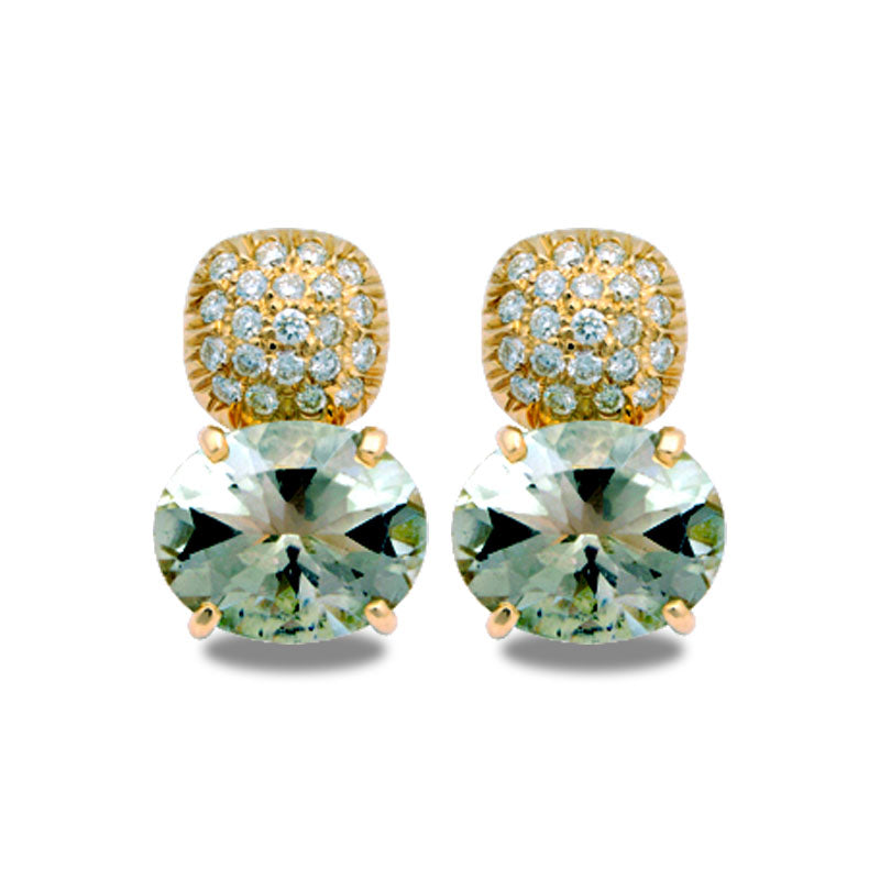 Earrings-Diamond and Green Quartz