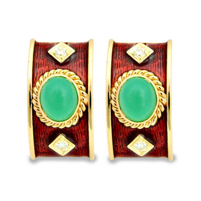 Earrings-Chrysoprase and Diamond (Enamel)  (2027D)