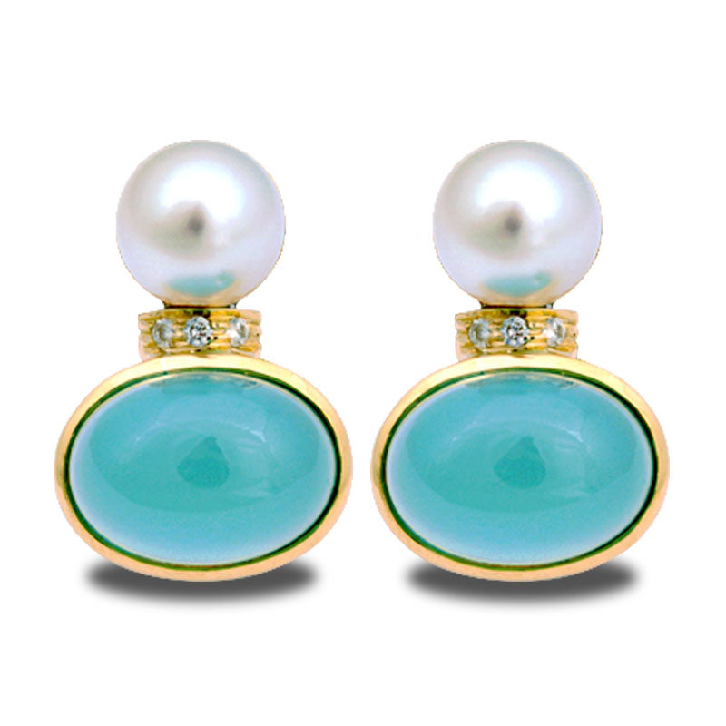 Earrings-Chalcedony, South Sea Pearl and Diamond