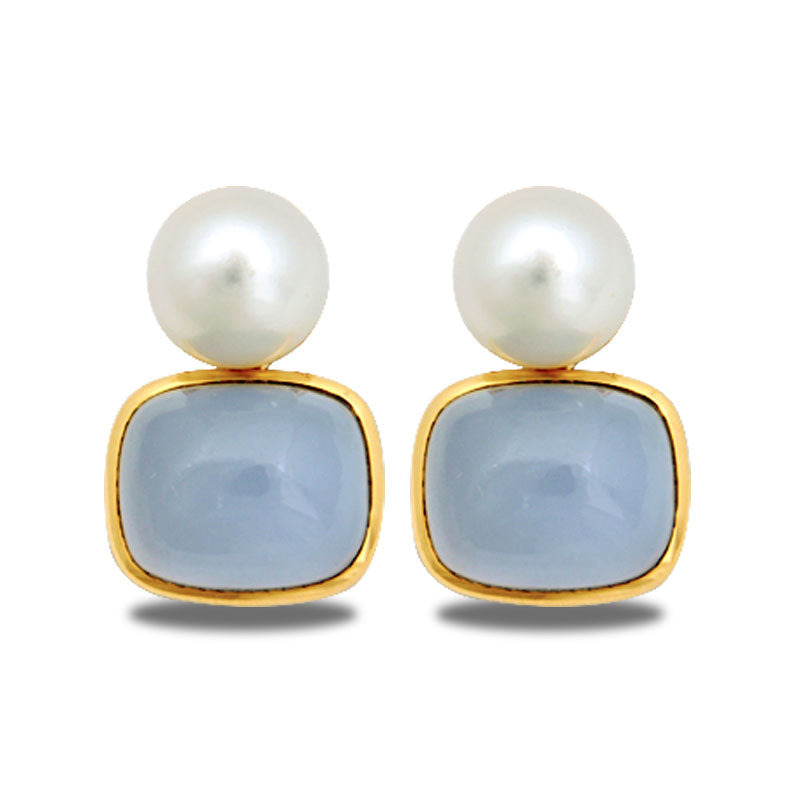 Earrings - Chalcedony and South Sea Pearl | Singhvi Jewels