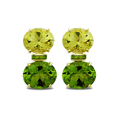 Earrings - Lemon Quartz And Peridot (Enamel)