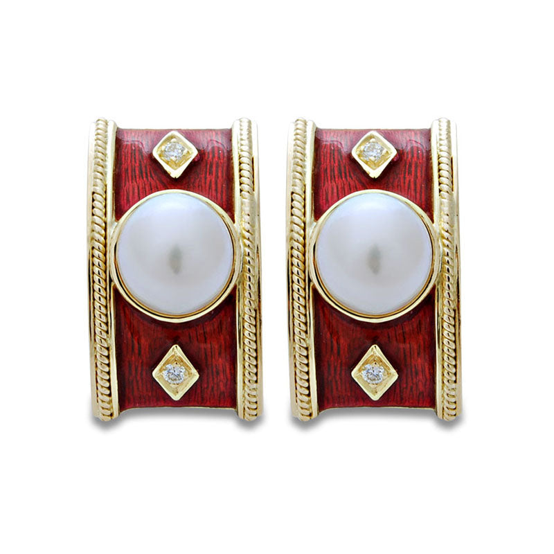Earrings - South Sea Pearl and Diamond (Enamel) | Singhvi Jewels