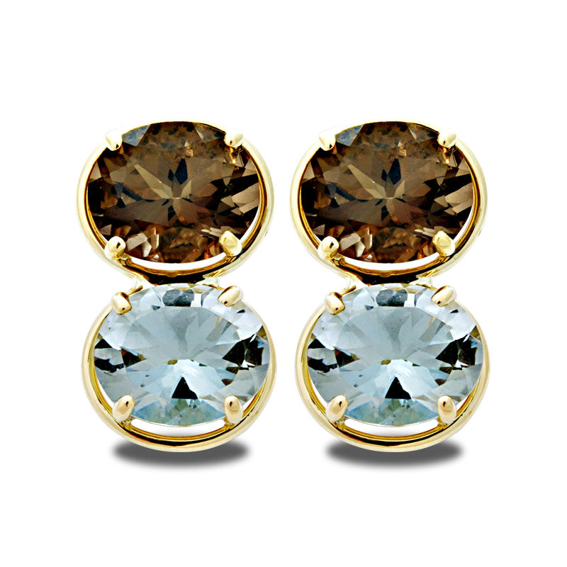 Earrings-Smokey Quartz and Green Quartz
