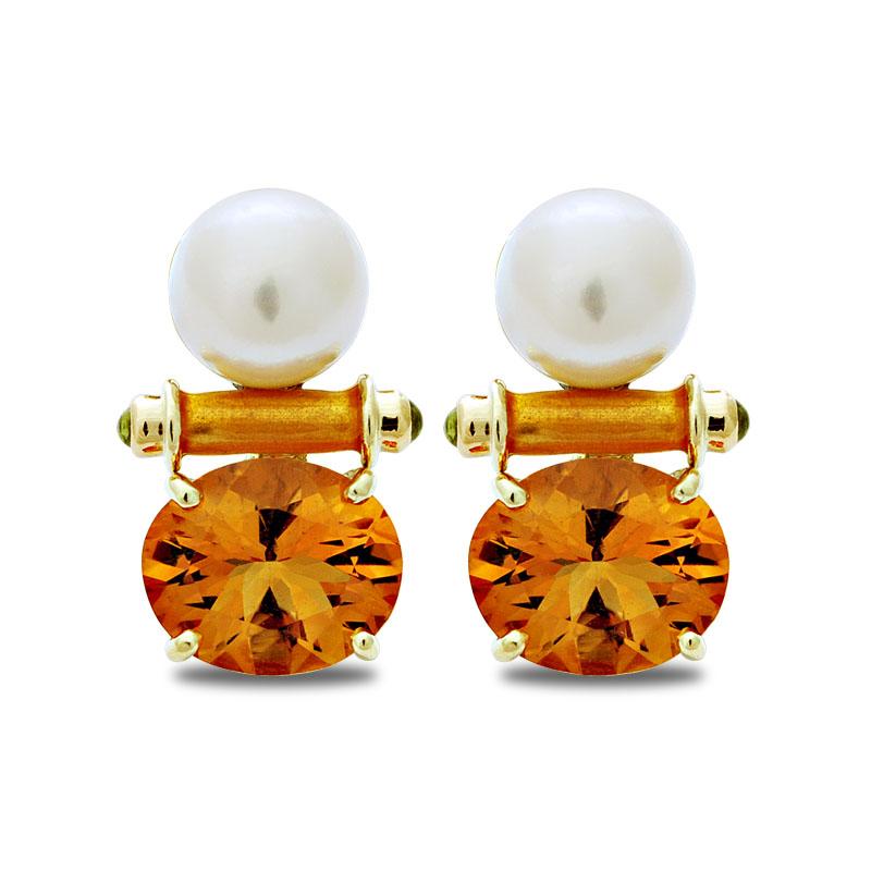 Earrings-Citrine, Peridot and South Sea Pearl (Enamel) (2031L) | Singhvi Jewels