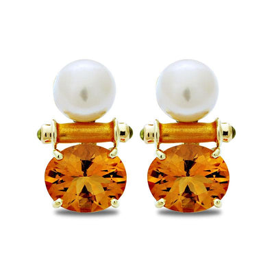 Earrings-Citrine, Peridot and South Sea Pearl (Enamel)  (2031L)