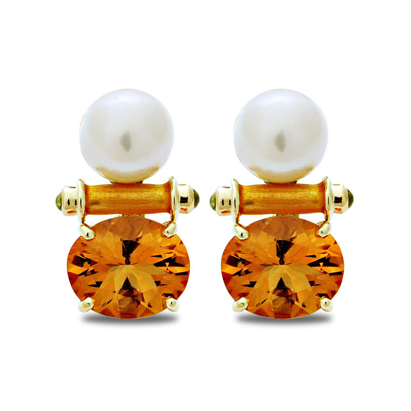 Earrings - Citrine, Peridot and South Sea Pearl (Enamel) | Singhvi Jewels