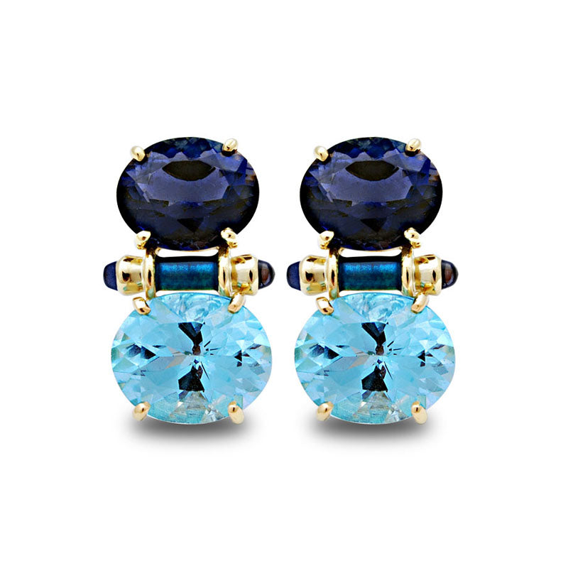 Earrings-Iolite and Blue Topaz (Enamel)