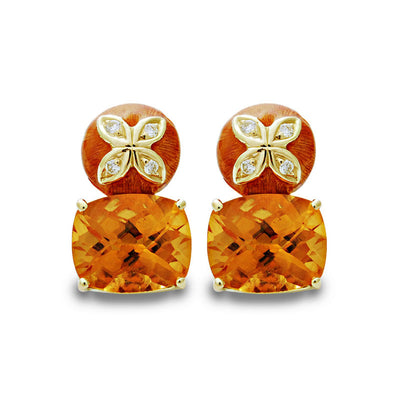 Earrings - Citrine And Diamond (Enamel)