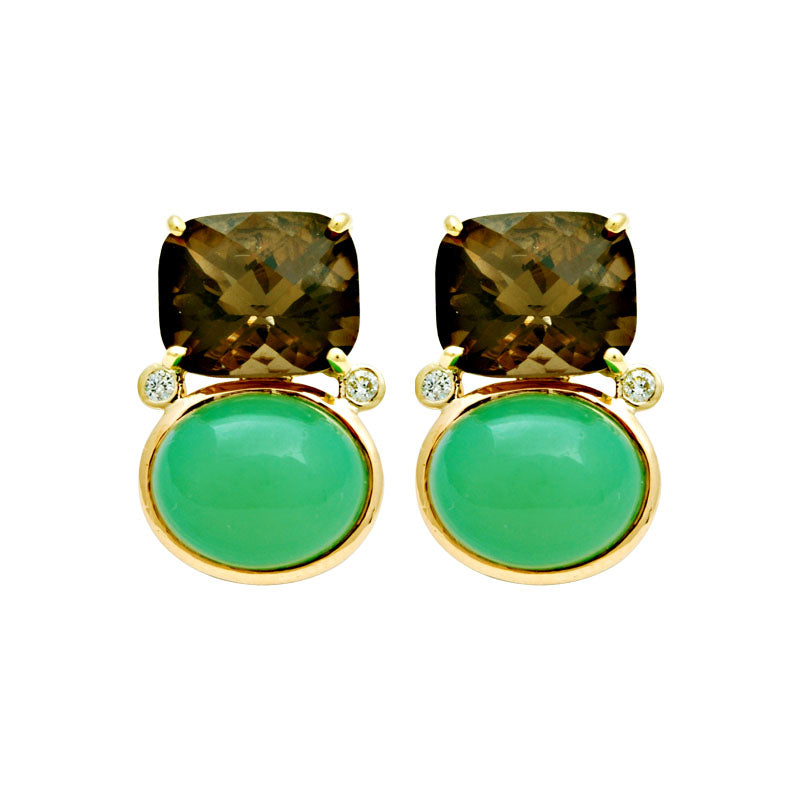 Earrings - Smokey Quartz, Chrysoprase and Diamond | Singhvi Jewels