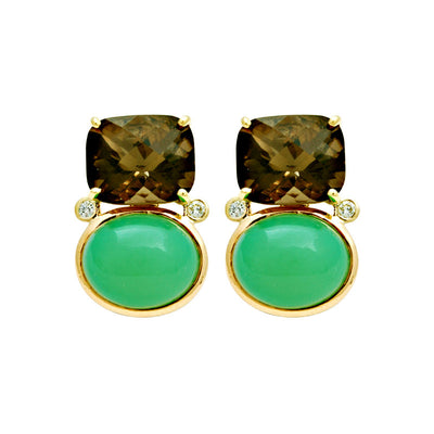Earrings - Smoky Quartz, Chrysoprase And Diamond