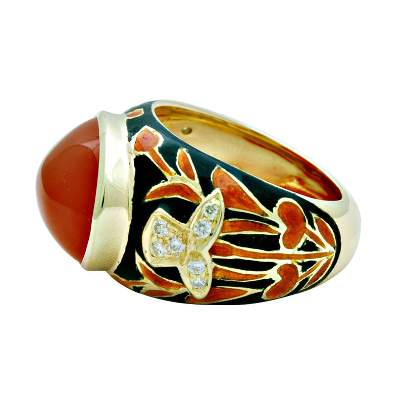 Ring -Cornelian and Diamond (Enamel)