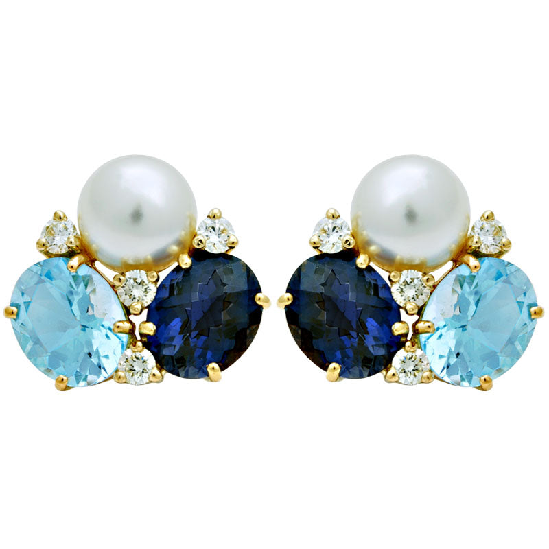 Earrings - South Sea Pearl, Iolite, Blue Topaz and Diamond | Singhvi Jewels