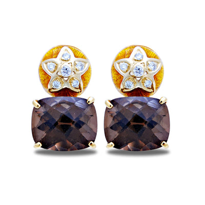 Earrings - Smokey Quartz and Diamond (Enamel)