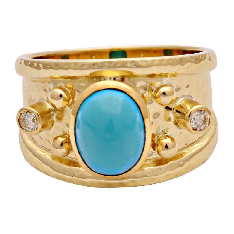 Ring-Synthetic Turquoise and Diamond