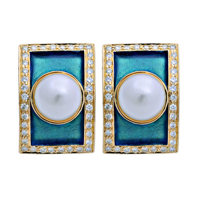 Earrings - South Sea Pearl And Diamond (Enamel)