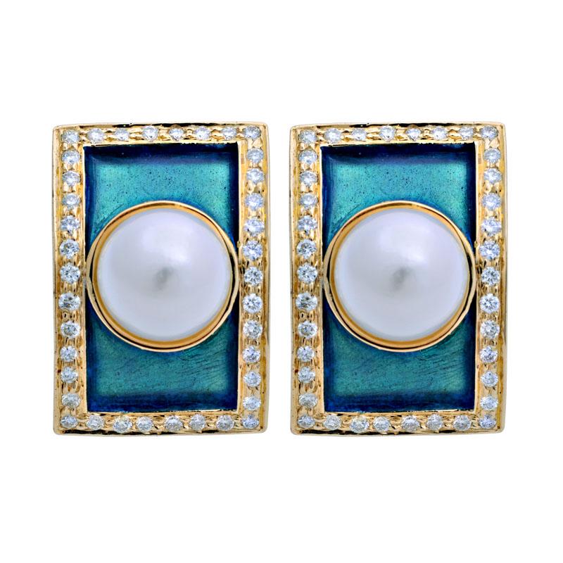 Earrings-South Sea Pearl and Diamond (Enamel) (2039G) | Singhvi Jewels