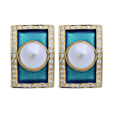 Earrings-South Sea Pearl and Diamond (Enamel)  (2039G)