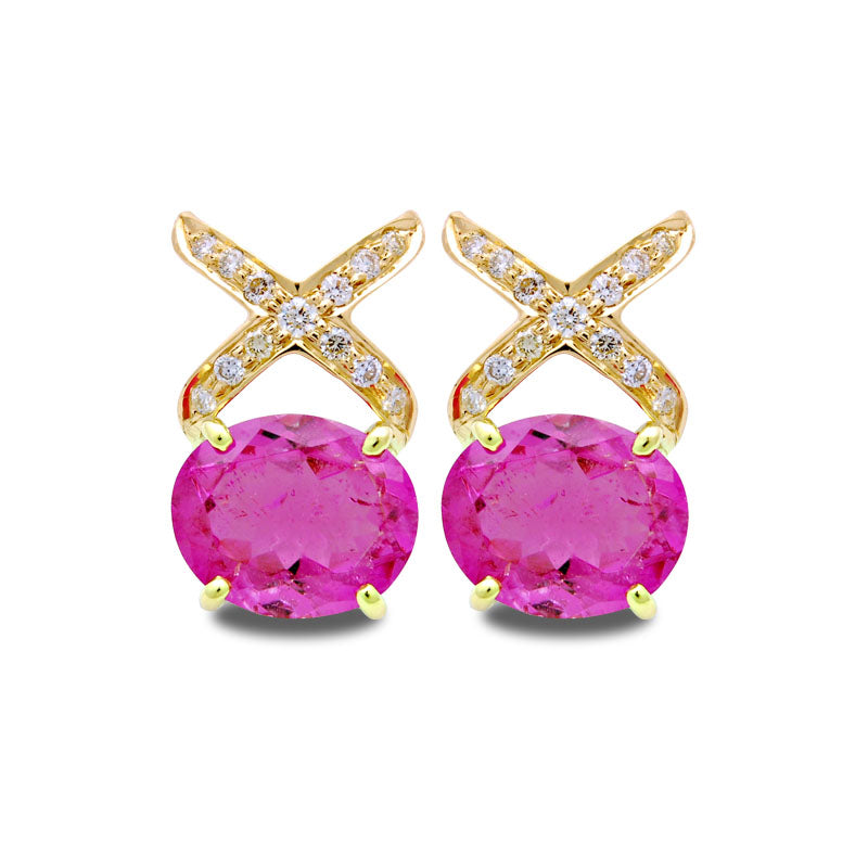 Earrings-Rubellite and Diamond