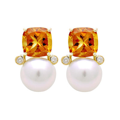 Earrings-South Sea Pearl, Citrine and Diamond  (2043D)