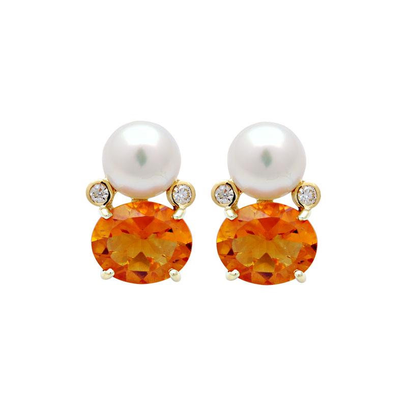 Earrings-Citrine, South Sea Pearl and Diamond