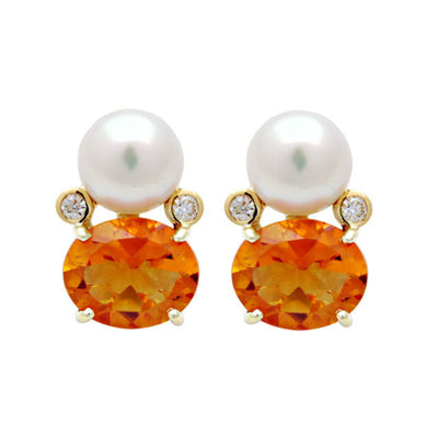 Earrings - Citrine, South Sea Pearl And Diamond