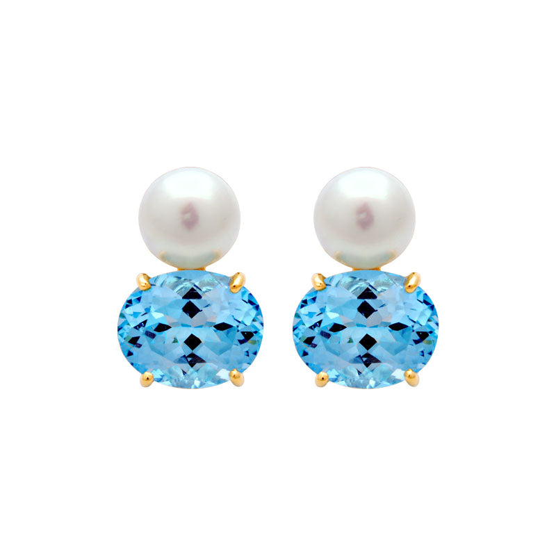 Earrings - Blue Topaz and South Sea Pearl | Singhvi Jewels