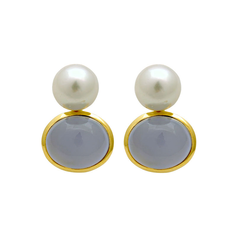 Earrings-Chalcedony and South Sea Pearl