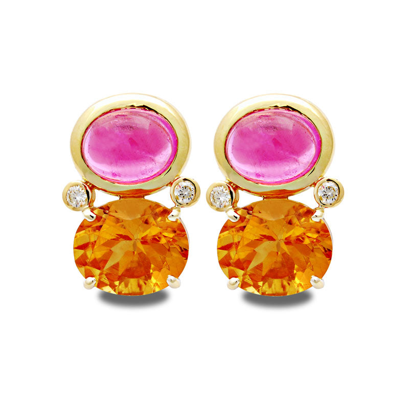 Earrings-Rubellite, Citrine and Diamond