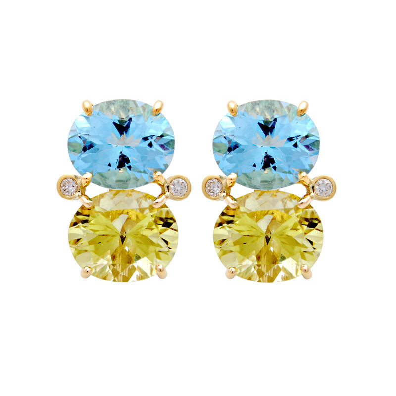 Earrings-Blue Topaz, Lemon Quartz and Diamond