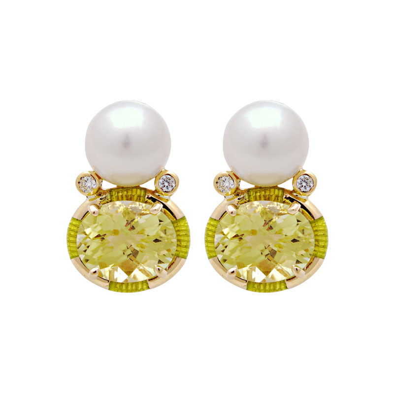 Earrings - Lemon Quartz, South Sea Pearl and Diamond (Enamel) | Singhvi Jewels