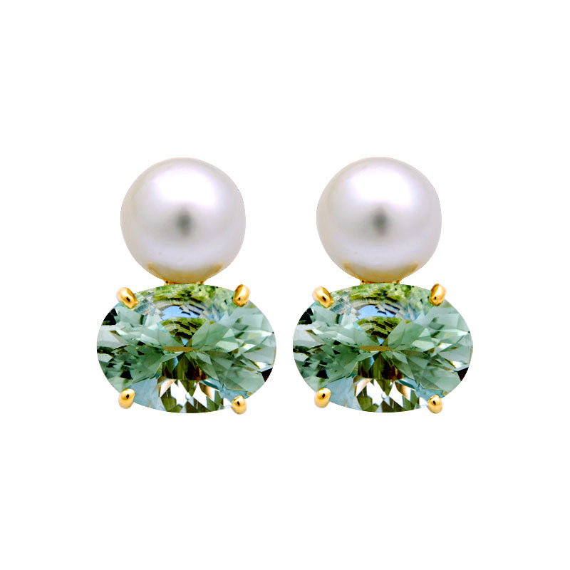 Earrings - Green Quartz and South Sea Pearl | Singhvi Jewels