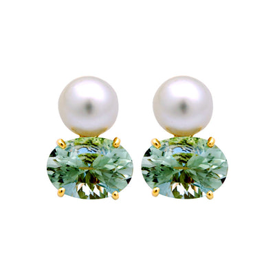 Earrings - Green Quartz And South Sea Pearl