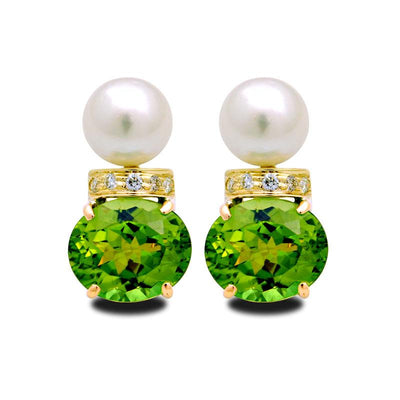 Earrings-Peridot, South Sea Pearl and Diamond  (2047C)