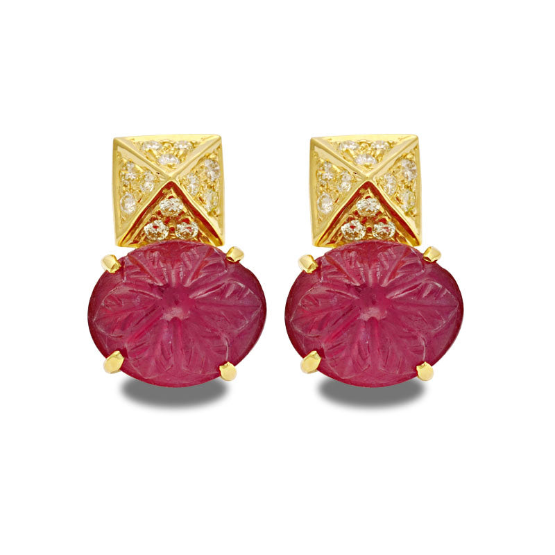 Earrings-Glass Filled Ruby and Diamond